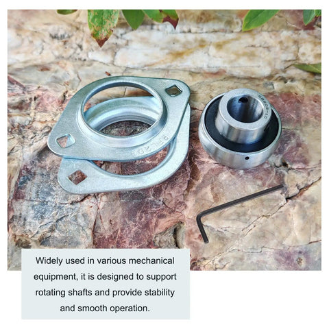 7/8 Inch Flange Bearing Pillow Block 2-Bolt Pressed Steel Housing With Set Screw Locking Includes Wrench For Quick Install