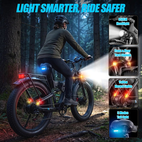 Rider on 8000W Peak Dual Motor Electric Bike For Adults With Removable 52V 30Ah Battery Up To 120 Miles And 55 MPH in forest