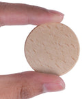 Premium Unfinished Wood Cutout Circles 1.5 Inches held in hand, showing smooth surface for DIY projects and crafts.