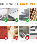 Image showing applicable materials for Drywall Anchors With Screws Kit 2026: gypsum, benzene, asbestos boards, and veneered panel. Not for brick, wood, bricks, or metal.