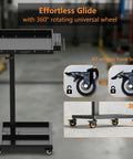 Adjustable Height Tool Cart With Wheels For Garage And Workshop, 36.2 To 42.9 Inch Height Range, Heavy Duty Metal Rolling Tool Tray Table, Ergonomic Standup Or Sit Down Workstation On Wheels Black with 360° rotating wheels and brake.