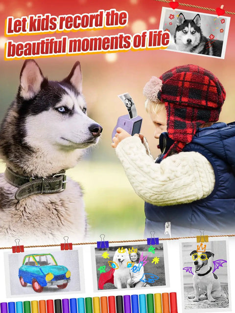 Six Pack Kids Camera Paper Roll Refills For Instant Print Thermal Photo Paper 2 Inch By 23 Feet Compatible With Most Cameras Great Birthday Gift For Kids, child printing husky photo