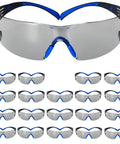 SecureFit 400 Series Safety Glasses 20 Pack ANSI Z87 Indoor Outdoor Scotchgard Anti Fog Anti Scratch Gray Lens Blue Grey Frame