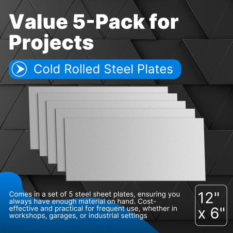 Five Pack 20 Gauge Cold Rolled Steel Sheet Metal Plate 12 By 6 Inches Weldable And Durable For DIY Auto Repair And Industrial Projects Built To Last For Fabrication And Metalwork Automotive Mods And Home Workshop Use, five steel sheets shown
