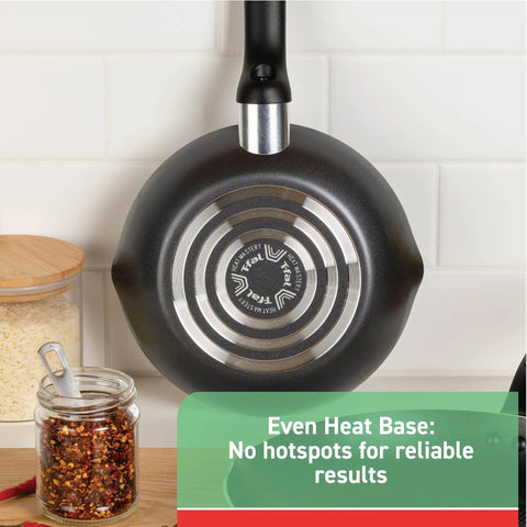 Nonstick Handy Pot With Glass Lid 3 Quart Oven Safe To 350F black cookware pot showing even heat base on stovetop