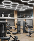 Hexagon LED Garage Lights For Home And Shop, Ultra Bright Honeycomb Panels, 456W High Power, 54720 Lumens, 6500K Daylight installed in gym