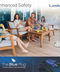 Family enjoying drinks near 16 Inch Oscillating Pedestal Fan With Wide Area Breeze For Whole Room Adjustable Height And Tilt Head