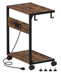 Two Tier Computer Tower Stand With Charging Station, Rolling Under Desk CPU Holder Cart For Home Office, walnut wood