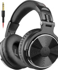 Wired Over Ear Studio Monitoring Headphones With 50mm Drivers For Mixing, DJing And Recording showing black design and adapter cables.