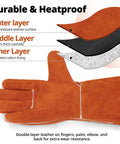Heavy Duty 14 Inch Welding Gloves Heat Resistant Leather For Welding Fire Pit Campfire BBQ Grilling Oven Baking Mig Tig Stick Gear Gift For Dudes And Pros showing layers