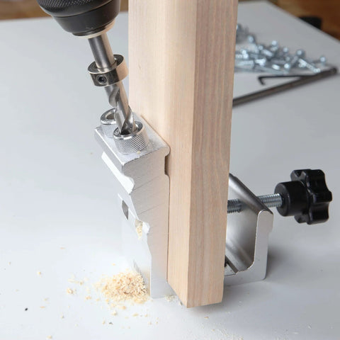 Pocket Hole Jig Kit 31 Piece Set With Adjustable Drill Guides Step Drill Bit And Robertson Screws And Bits Bezel Mounting In Use