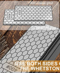 Close-up of All In One Chisel Sharpening Kit With Honing Guide And 400 1000 Grit Diamond Stones showing coarse and fine sides.