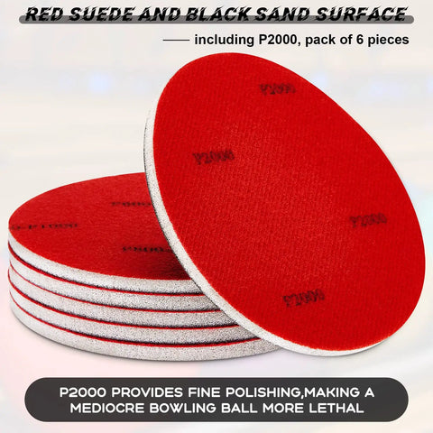 Six Piece Bowling Sanding Pads Set 2000 Grit For Bowling Balls, Resurfacing And Polishing Kit With Sponge Backed Pads