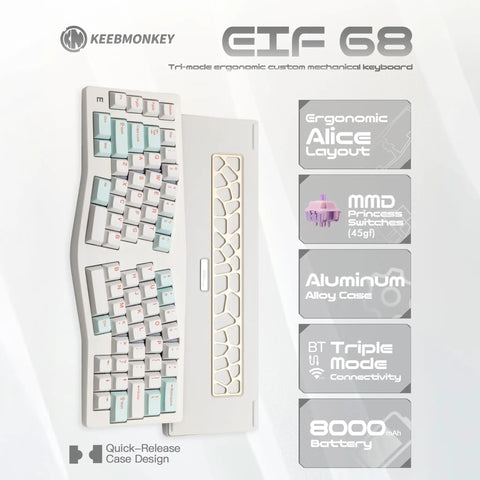 Alice Ergonomic Mechanical Keyboard With Rock Solid Aluminum Frame And Tri Mode Wireless Bluetooth Pairing Hot Swap Qmk Via Tuning showing custom layout and switches.