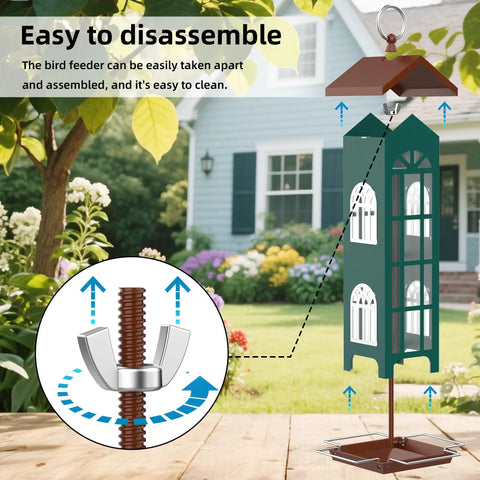 Durable Metal Wild Bird Feeder For Outdoors Hangin, Waterproof And Rustproof, Easy To Clean With Disassemble And Reassemble Design