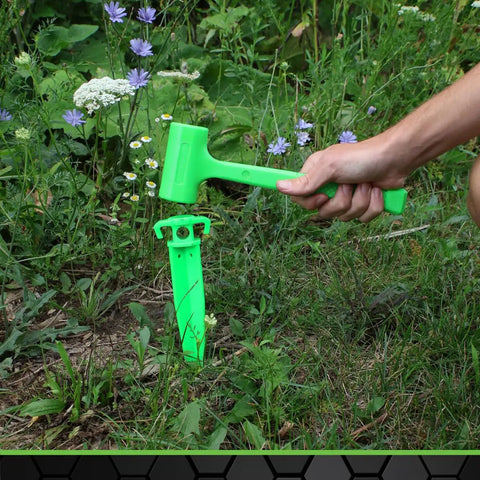 Using Three Piece Deadblow Multi Purpose Hammer Set For Metalworking And Woodworking Including 12 Oz Brass Hammer on garden stake