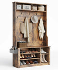 Entryway Hall Tree With Bench And Storage 3 In 1 Coat Rack And Shoe Storage 2 Tier Top Storage Rustic Brown Space Saver
