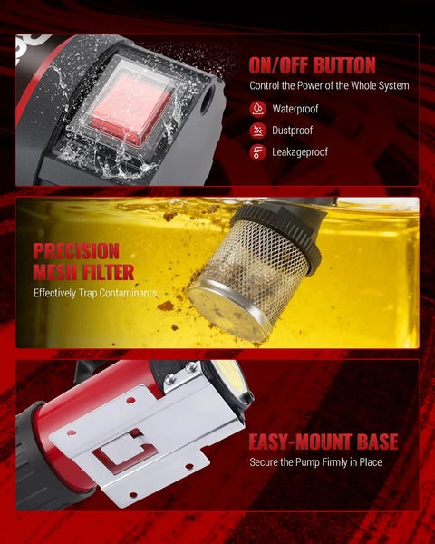 No Sweat Diesel Transfer Pump With 12v Dc Motor And Self Priming Build features waterproof on/off button and precision mesh filter.