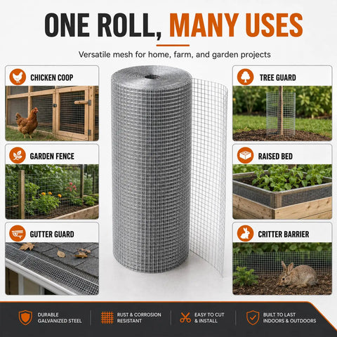 Heavy Duty Half Inch Hardware Cloth Mesh For Poultry Fencing 48 By 100 Inches 19 Gauge Zinc Coated Steel Wire Tough As Nails Flexible Long Lasting Mesh For Coops Gardens Poultry Runs Rabbits And DIY Projects, rolled mesh for chicken coop, garden fence, and tree guard