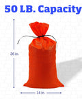 Heavy Duty Sand Bags With Tie Strings For Flood Control, 50 Lb Capacity, 14x26 Inches, Orange, Woven Polypropylene Material