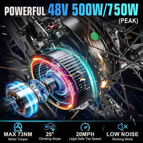 Close-up view of the 750W motor on a Heavy Duty Adult Electric Mountain Bike Built To Crush Local Trails with 48V power.