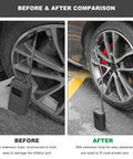 Comparison showing tire inflator extension tube nineteen point seven inch flexible air pump hose adapter before and after use
