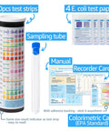 17 in 1 Drinking Water Test Kit With 100 Strips And 4 Bacteria Tests For Tap, Well And Home Water Quality, bottle and chart