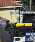 Universal Scuba Tank Transporter With Valve Protection Non Slip Pad Quick Release Strap being loaded into truck