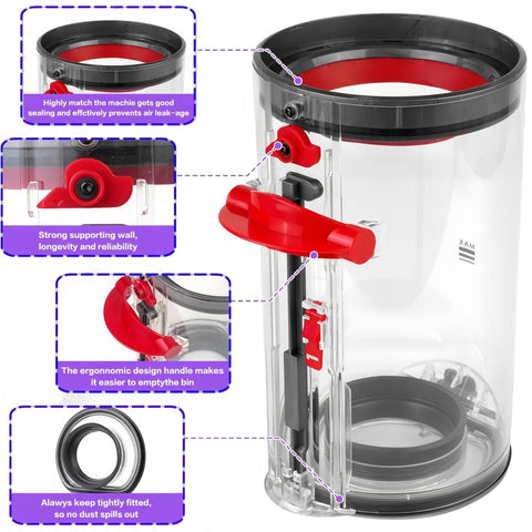 Replacement Dust Bin And HEPA Filter Kit For V11 And V15 Series Vacuum Cleaners SV14 SV15 SV22 with reinforced bin and red latch