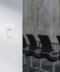 Occupancy Vacancy Motion Sensor PIR Wall Switch With Three Way Or Single Pole Configuration installed in a modern office space.