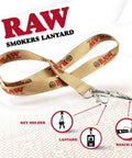 Smokers Lanyard With Key Holder Hands Free Accessory For Keys Badges And More Durable Fabric With Bold Branding Secure Metal Clip Everyday Carry Essential, showcasing beige fabric and bold RAW branding.