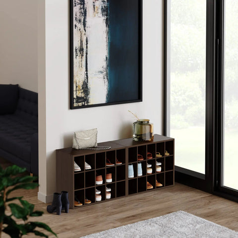 15 Cube Stackable Storage Organizer For Shoes Bags Crafts And More With Wood Shelves Ideal For Closet Entryway Or Mudroom Espresso Finish