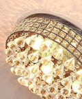 Close-up of 4 Light Traditional Crystal Chandelier In Bronze Drum Ceiling Light Fixture With Round Metal Shade And Raindrop Crystals