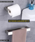 Contemporary Stainless Steel Wall Mounted Two Piece Bathroom Hardware Set With Brushed Finish For Towel Ring And Toilet Paper Holder