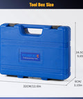 Blue plastic wheel hub removal tool box with top handle; 32 cm long, 24.5 cm high