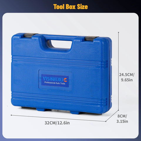 Blue plastic wheel hub removal tool box with top handle; 32 cm long, 24.5 cm high