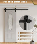 Heavy Duty Sliding Barn Door Hardware Kit With Upgraded Two Point Screw Fixation Modular Track System For A Single Door 30 To 36 Inches Quiet Smooth Sliding Easy To Install shown in a living room with door installed, close-up on track system.