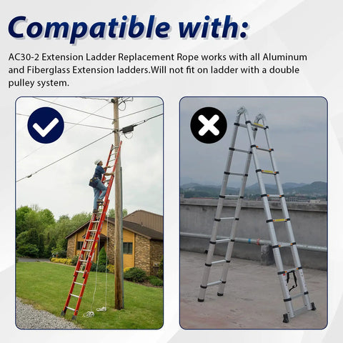 Ladder Rope Replacement For Extension Ladders Up To 40 Feet With Single Pulley Fits Werner AC30 2 image showing compatibility