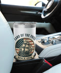 Patriotic Stainless Steel Insulated Tumbler With Vintage American Flag Sailboat Design Red White And Blue Vibes in car cup holder