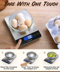 Smart 33 Lb Digital Kitchen Scale with eggs, tare function displayed, waterproof tempered glass, stainless steel platform