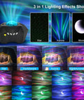 Aurora Projector Night Light With Bluetooth Speaker for Bedroom Vibes, galaxy light showing star, aurora, and moon effects.