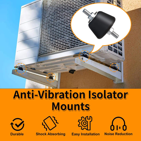Keep machinery quiet and steady with these medium rubber anti vibration isolator mounts with studs installed under a compressor.