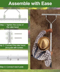 Assembly instructions for 20 Inch Wide Lawn Dethatcher Rake With Long Handle, 19 Curved Tines, Adjustable From 25 To 60 Degrees, Lightweight Aluminum.