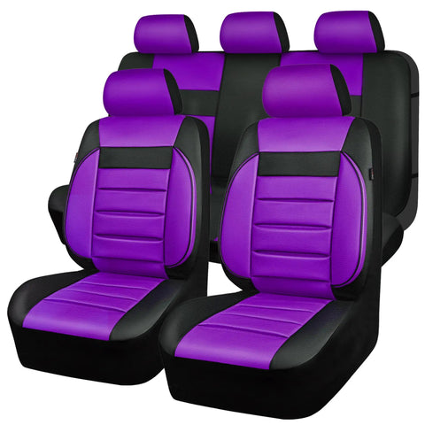 Leather Seat Covers Full Set For SUV Sedan And Van Water Resistant With 3D Foam Back Support All Season Comfort Dope Look Airbag Compatible Universal Fit Sporty Color Design In Purple Black For Luxury Auto Interior Upgrade