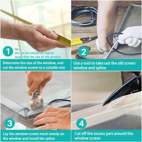 Steps for installing 48x118 Inch Window Screen Mesh Replacement Fiberglass Porch Screen For House Windows And Patio Doors