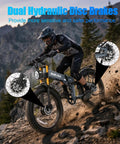 Dual Motor Beast Electric Bike For Adults with 3000W Peak AWD Power on rocky mountain trail showcasing dual hydraulic brakes.
