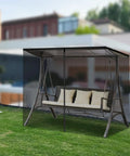 Premium Patio Swing Mosquito Netting For 2 To 3 Seater Outdoor Swing Black Mesh With Double Zipper opening view installed