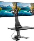 Electric Dual Monitor Sit Stand Desk Converter With 28 Inch Base Height Adjustable Desktop Riser And Two Monitor Mounts