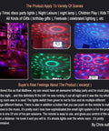 Collage showcasing Disco Ball Party Lights With Remote in various color patterns for parties, karaoke, and events.