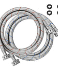 Stainless steel braided washing machine hoses, 4 ft, 3/4 in NPT connectors, red and blue color coding, 2-pack with washers